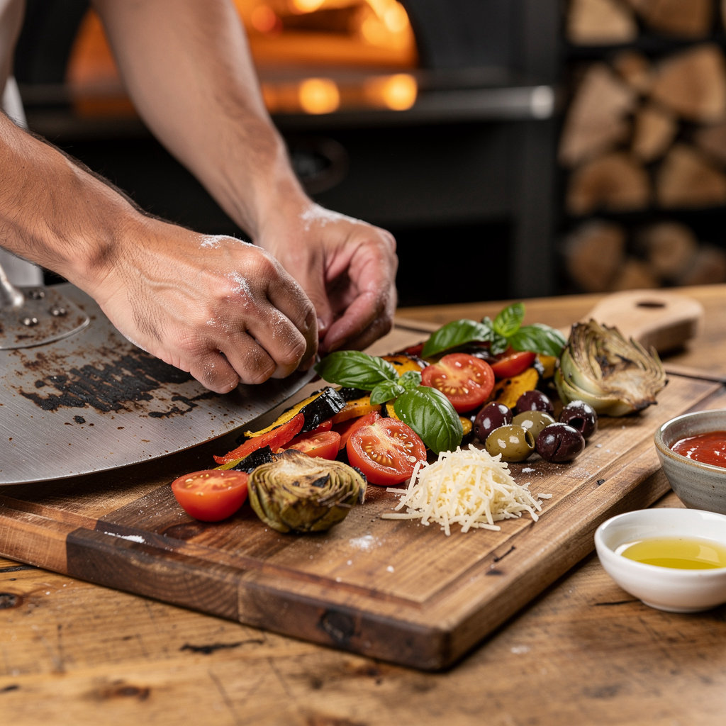 Lunar Oven Austin warm dining atmosphere with wood-fired oven centerpiece and welcoming ambiance