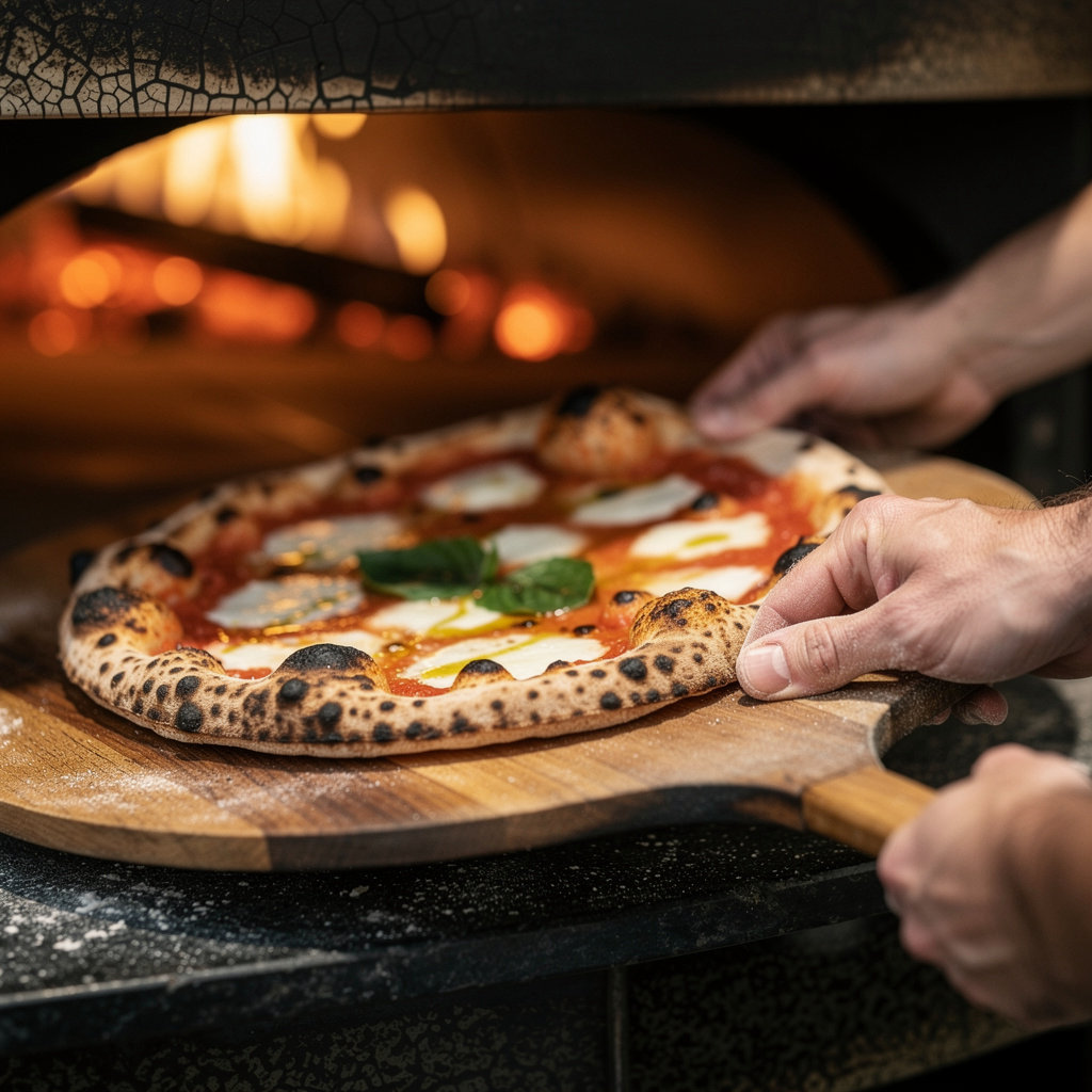 Lunar Oven Austin wood-fired pizza with blistered crust and fresh toppings